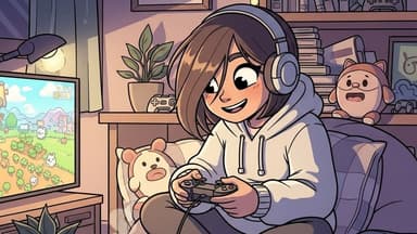 Girl gamer playing games on a console. 