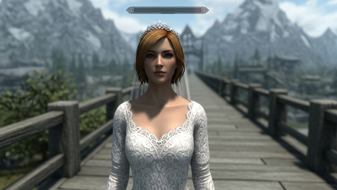A skyrim NPC in a wedding dress. 